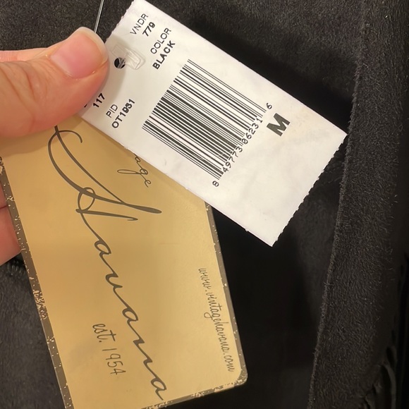 NWT Vintage Havana fringe black suede like vest - Picture 5 of 8